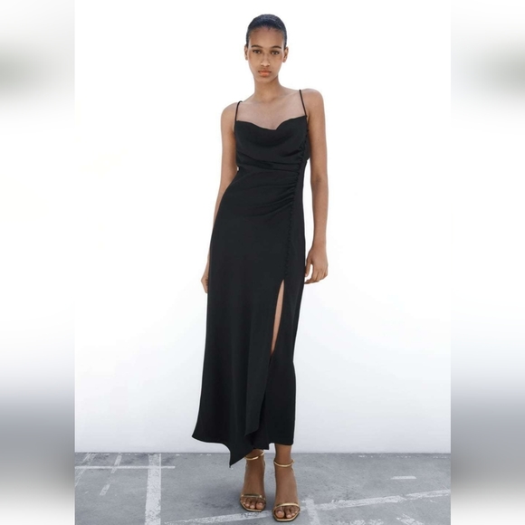 ZARA Slip Dress Black Lingerie Style Midi Blogger Fave! SIZE S - Picture 9 of 12